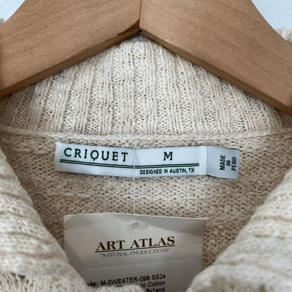 Criquet Beige Knit Organic Cotton Button Down Sweater Men's Size Medium - Picture 5 of 8